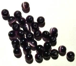 30 6mm Round Amethyst Fiber Optic Cats Eye Beads