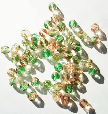 50 6mm Faceted Two Tone Light Green and Light PInk Firepolish Beads