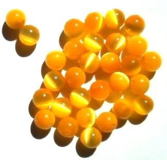 30 6mm Round Bright Orange Yellow Fiber Optic Cats Eye Beads