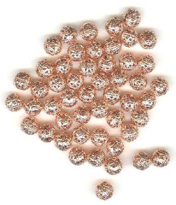 50 6mm Round Bright Copper Filigrae with Dots Metal Beads