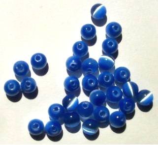 30 6mm Round Light Sapphire Fiber Optic Cats Eye Beads