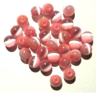 30 6mm Round Pink Fiber Optic Cats Eye Beads