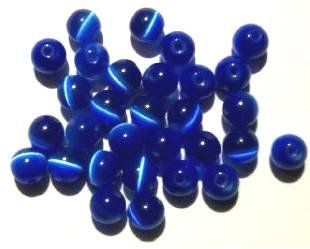 30 6mm Round Sapphire Fiber Optic Cats Eye Beads