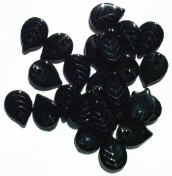 25 18x13mm Black Glass Leaf Beads