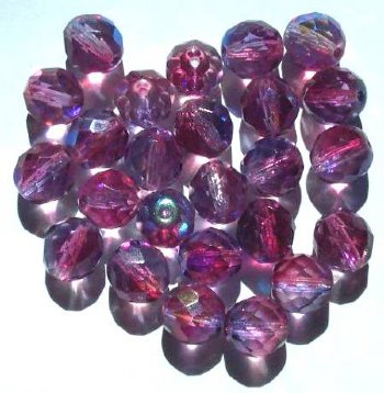 25 10mm Faceted Crystal Cranberry Montana AB Beads