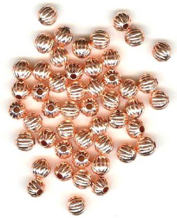 50 6mm Round Pleated Bright Copper Metal Beads