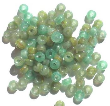 100 4x6mm Crow Beads Antique Green Marble Mix