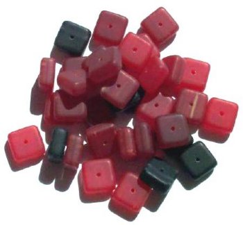 35 11x11x5mm Matte Marble Red & Black Square Bead Mix