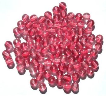 50 6mm Transparent Two Tone Crystal & Raspberry Round Beads