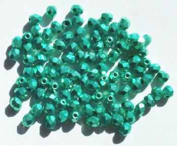 100 4mm Faceted Metallic Teal Firepolish Beads