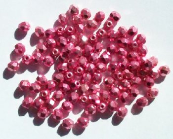100 4mm Faceted Metallic Pink Firepolish Beads