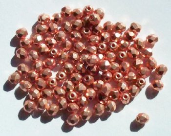 100 4mm Faceted Metallic Bright Copper Firepolish Beads