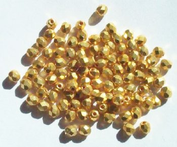 100 4mm Faceted Metallic Bright Gold Firepolish Beads