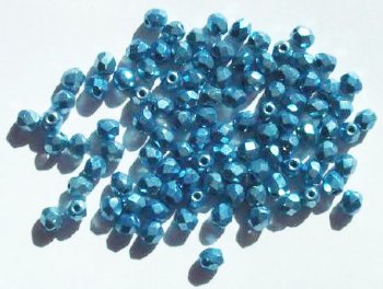 100 4mm Faceted Metallic Blue Firepolish Beads