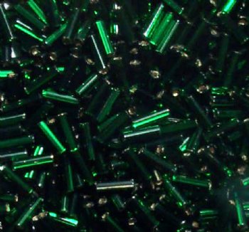50 grams, #3 Silver Lined Green Bugle Beads