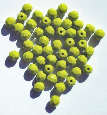 50 6mm Faceted Opaque Pea Green Firepolish Beads