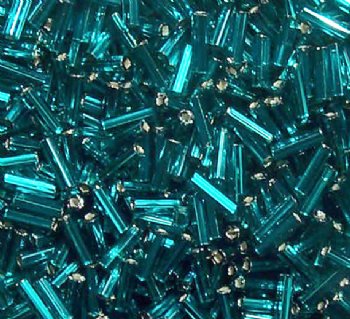 50g #3 Silver Lined Teal Bugle Beads