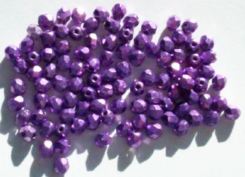 100 4mm Faceted Metallic Purple Firepolish Beads