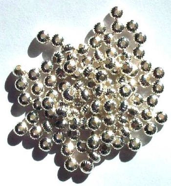100 3x4.5mm Bright Silver Plated Puffed Corrugated Spacer Beads