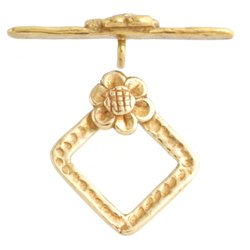 1 12.5mm Anti-Tarnish Brass Hammered Square Flower Toggle