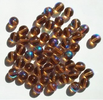 25 8mm Transparent Smoked Topaz AB Lustre Glass Beads