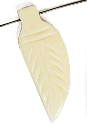 1 37x13mm White Carved Feather Worked on Bone Pendant