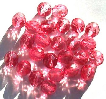 25 10mm Faceted Crystal and Dark Pink Firepolish Beads