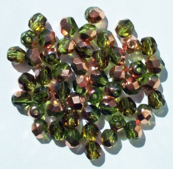 50 6mm Faceted Olive Half-Coat Copper Firepolish Beads