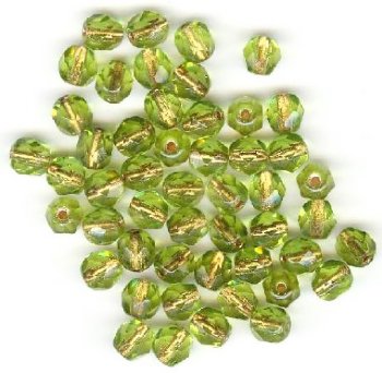 50 6mm Faceted Olive Copperlined Firepolish Beads
