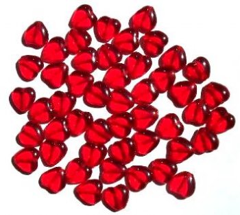 50 10mm Transparent Red Glass Heart Beads