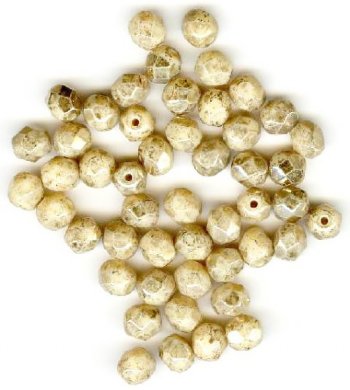 50 6mm Faceted Opaque Cream with Golden Lustre Speckle
