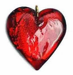 1 25x26x6mm Red with Foil Lampwork Heart Pendant