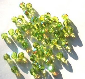 50 6mm Faceted Olivine AB Firepolish Beads