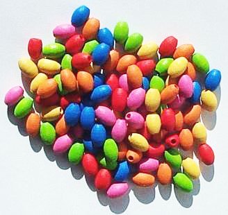 100 9x6mm Mixed Multi Bright Oval Wood Beads