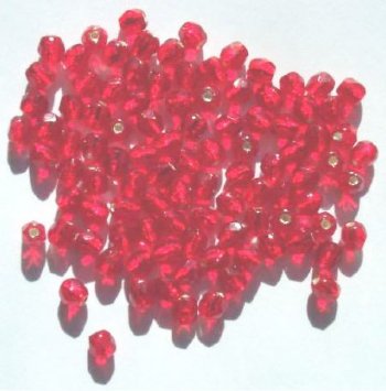 100 4mm Faceted Silverlined Red Firepolish Beads