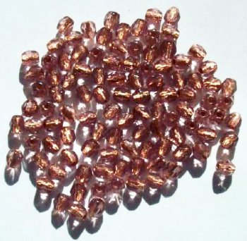 100 4mm Faceted Copperlined Amethyst Firepolish Beads