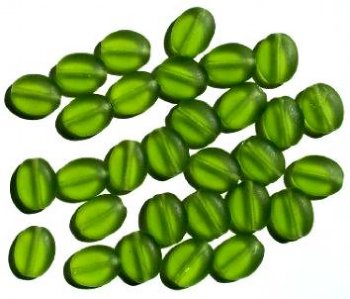30 12mm Transparent Matte Olive Flat Oval Beads