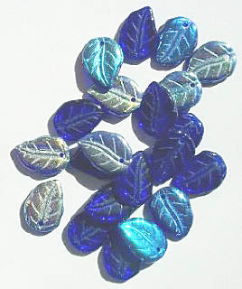 25 14mm Cobalt AB Leaf Beads