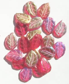 25 14mm Red AB Leaf Beads