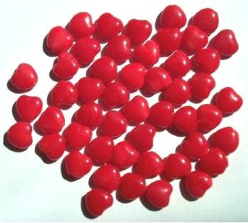 50 8mm Opaque Red Glass Heart Beads