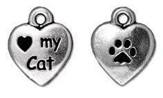 1 12x10mm TierraCast Antique Silver I Love My Cat Pendant