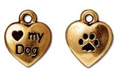 1 12x10mm TierraCast Antique Gold I Love My Dog Pendant