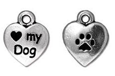 1 12x10mm TierraCast Antique Silver I Love My Dog Pendant