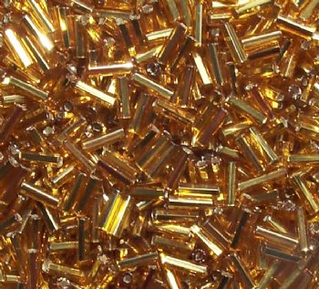 50 grams, #3 Silver Lined Gold Bugle Beads