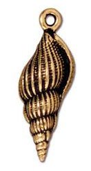 1 24x8mm TierraCast Antique Gold Spindle Shell Pendant