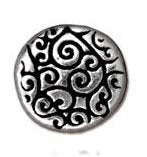 1 12x4mm TierraCast Flat Round Antique Silver Disk with Scroll Design