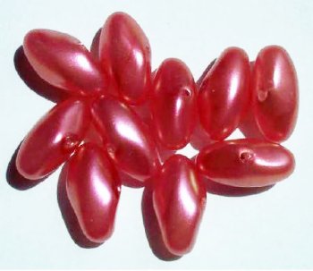 10 11x20mm Center Drilled Pink Lustre Glass Pearl Nuggets