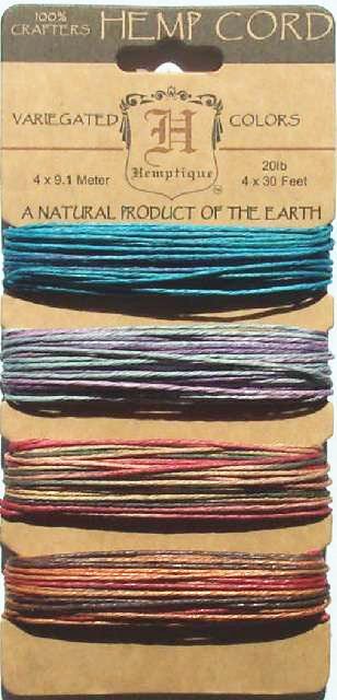 Hemptique Variegated  Color Mix 20lb Hemp Cord (Carded)