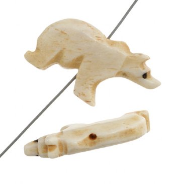 1 13x15mm Antiqued Carved Bear Worked On Bone Bead