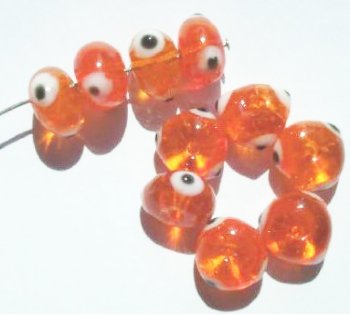 10 8x12mm Orange Evil Eye Rondelle Beads